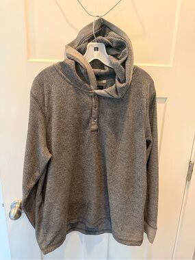 JAG My Favorite Shirt Gray Waffle Knit Hooded Henley Pullover Hoodie XL